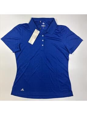 Adidas Golf Polo Shirt Women's Size Medium Blue UPF 50 Stretch Short Sleeve Logo